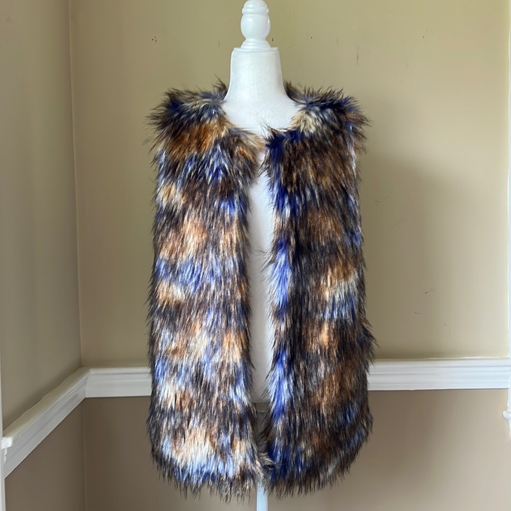 Artisan NY Faux Fur Vest Indigo and Browns Size Large